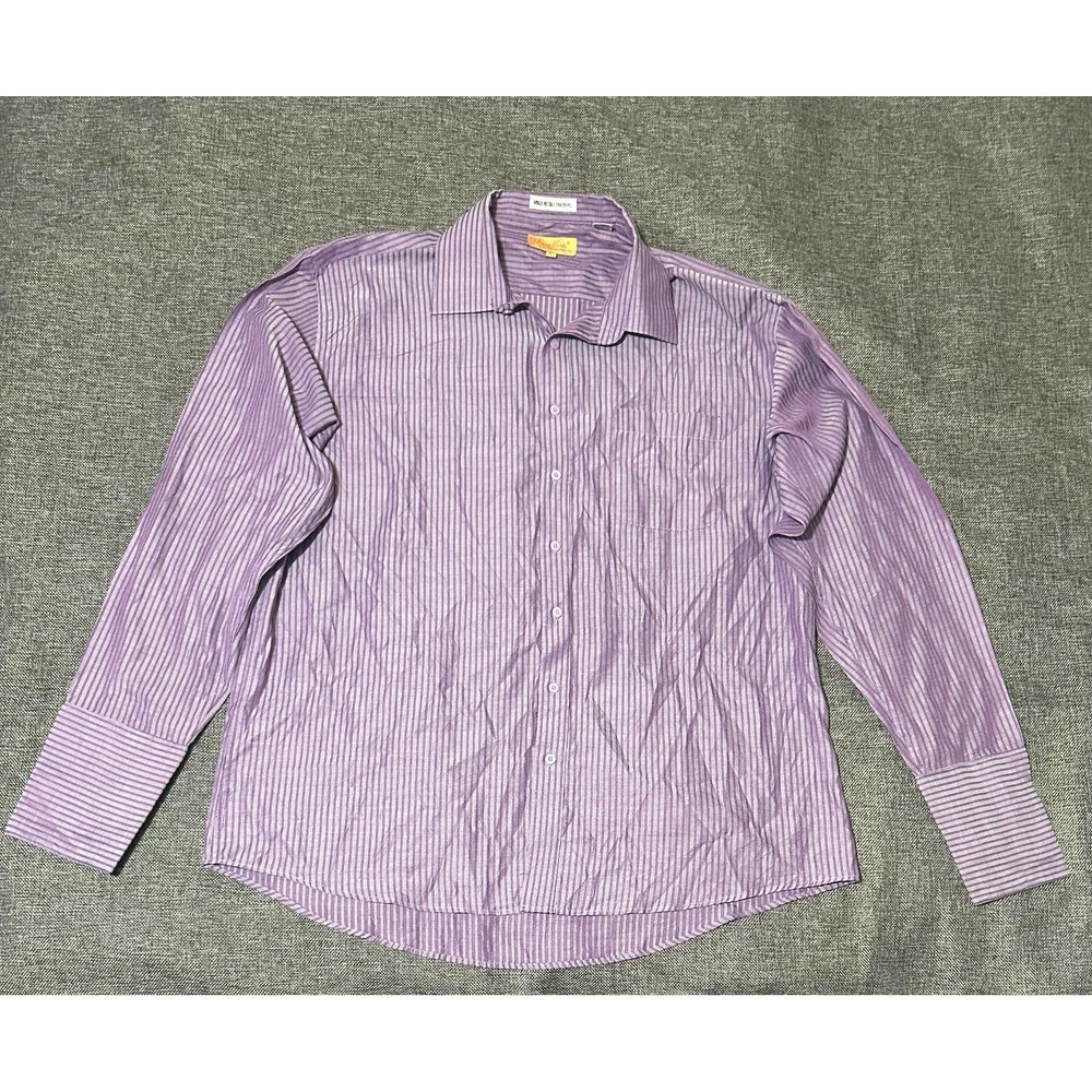 Bruno Conte Men's 18 1/2 36/37 Purple Striped Long Sleeve Shirt